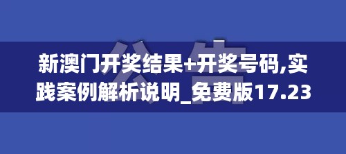 新澳门开奖结果+开奖号码,实践案例解析说明_免费版17.231