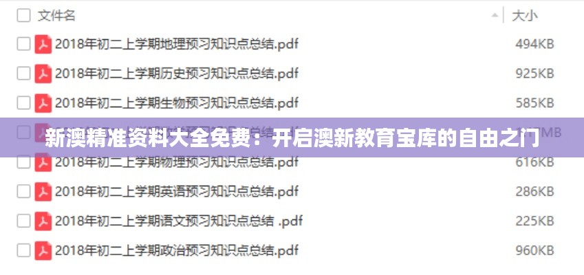 新澳精准资料大全免费：开启澳新教育宝库的自由之门