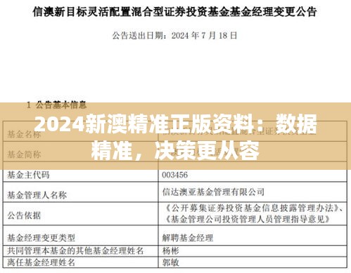 2024新澳精准正版资料：数据精准，决策更从容