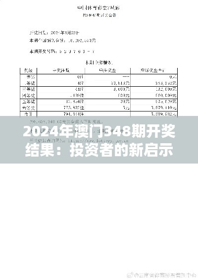 2024年澳门348期开奖结果：投资者的新启示