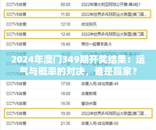 2024年澳门349期开奖结果：运气与概率的对决，谁是赢家？