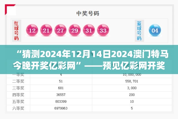 “猜测2024年12月14日2024澳门特马今晚开奖亿彩网”——预见亿彩网开奖的精彩瞬间