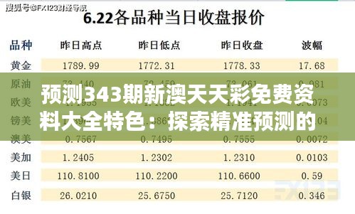 预测343期新澳天天彩免费资料大全特色：探索精准预测的可能性