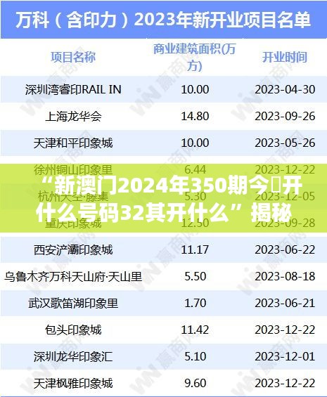 “新澳门2024年350期今睌开什么号码32其开什么”揭秘：今夜开奖号码的猜想与期待