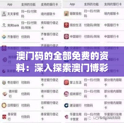 澳门码的全部免费的资料：深入探索澳门博彩业的专业资料