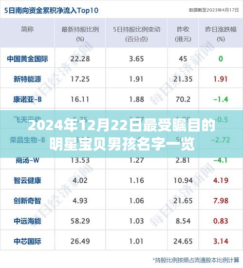 最受瞩目的明星宝贝男孩名字一览（2024年12月22日）