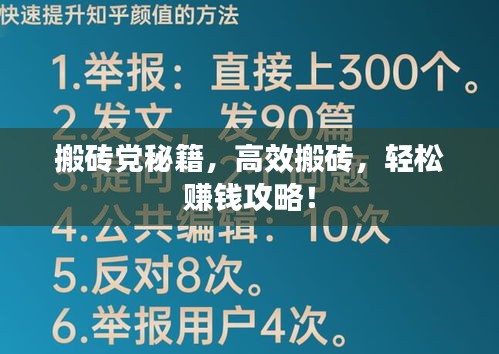 搬砖党秘籍，高效搬砖，轻松赚钱攻略！