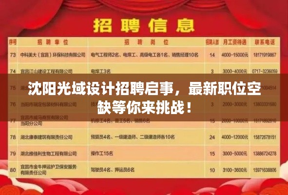 沈阳光域设计招聘启事，最新职位空缺等你来挑战！