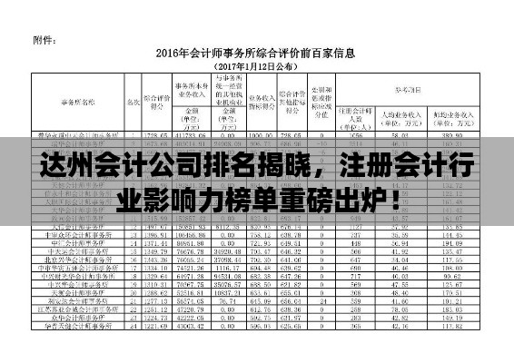 达州会计公司排名揭晓，注册会计行业影响力榜单重磅出炉！