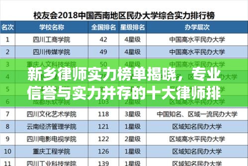 新乡律师实力榜单揭晓，专业信誉与实力并存的十大律师排名