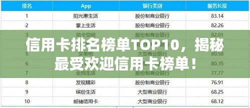 信用卡排名榜单TOP10，揭秘最受欢迎信用卡榜单！