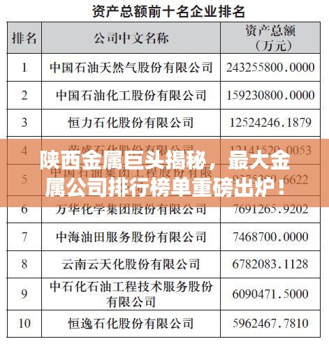 陕西金属巨头揭秘，最大金属公司排行榜单重磅出炉！