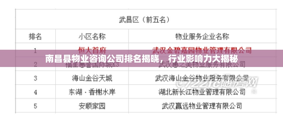 南昌县物业咨询公司排名揭晓，行业影响力大揭秘